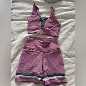 Pink and Gray Sports Bra and Shorts Set
